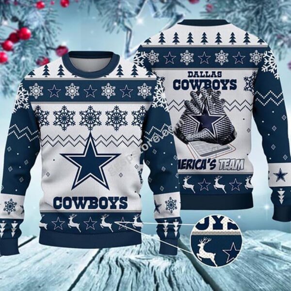 Dallas Cowboys Football Gloves Ugly Christmas Sweater America's Team Dallas Cowboys Christmas Sweater