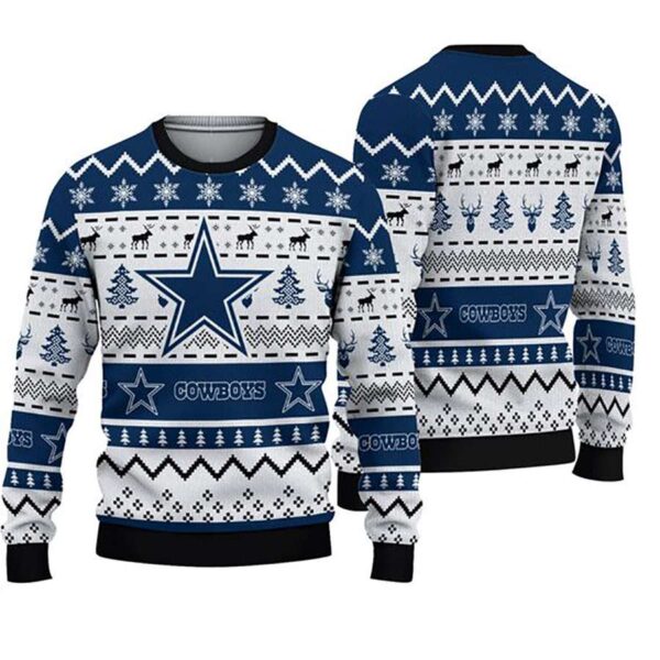 Dallas Cowboys Football Team Ugly Christmas Sweater Reindeer Cowboys Ugly Sweater