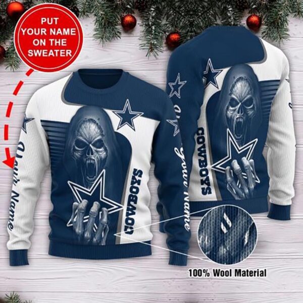 Dallas Cowboys Grim Reaper Dead Skull Ugly Sweater Gift Dallas Cowboys Christmas Sweater