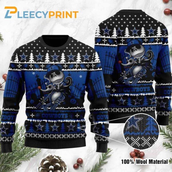 Dallas Cowboys Jack Skellington Halloween Ugly Christmas Sweater Cowboys Ugly Christmas Sweater