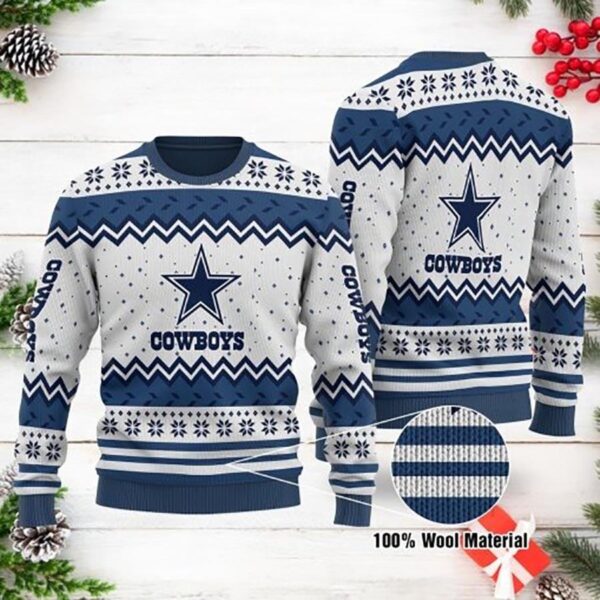 Dallas Cowboys Logo Dot Pattern White Ugly Christmas Sweater Dallas Cowboys Christmas Gift