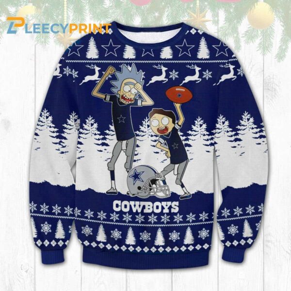 Dallas Cowboys Rick Morty Cartoon Football Christmas Ugly Sweater Gift Fanmade Cowboys Ugly Christmas Sweater