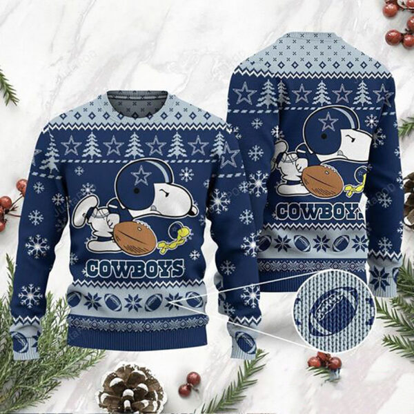 Dallas Cowboys Snoopy Play Football Ugly Christmas Sweater Dallas Cowboys Ugly Christmas Sweater