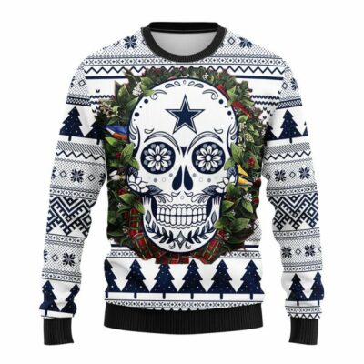 Dallas Cowboys Sugar Skull Flower NFL Ugly Christmas Ugly Sweater