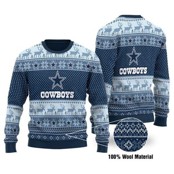 Dallas Cowboys Ugly Christmas Sweater Deer Pattern Gift For Fan Cowboys Ugly Sweater