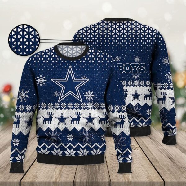 Dallas Cowboys Ugly Sweater Vintage Snowflakes Ugly Christmas Sweater