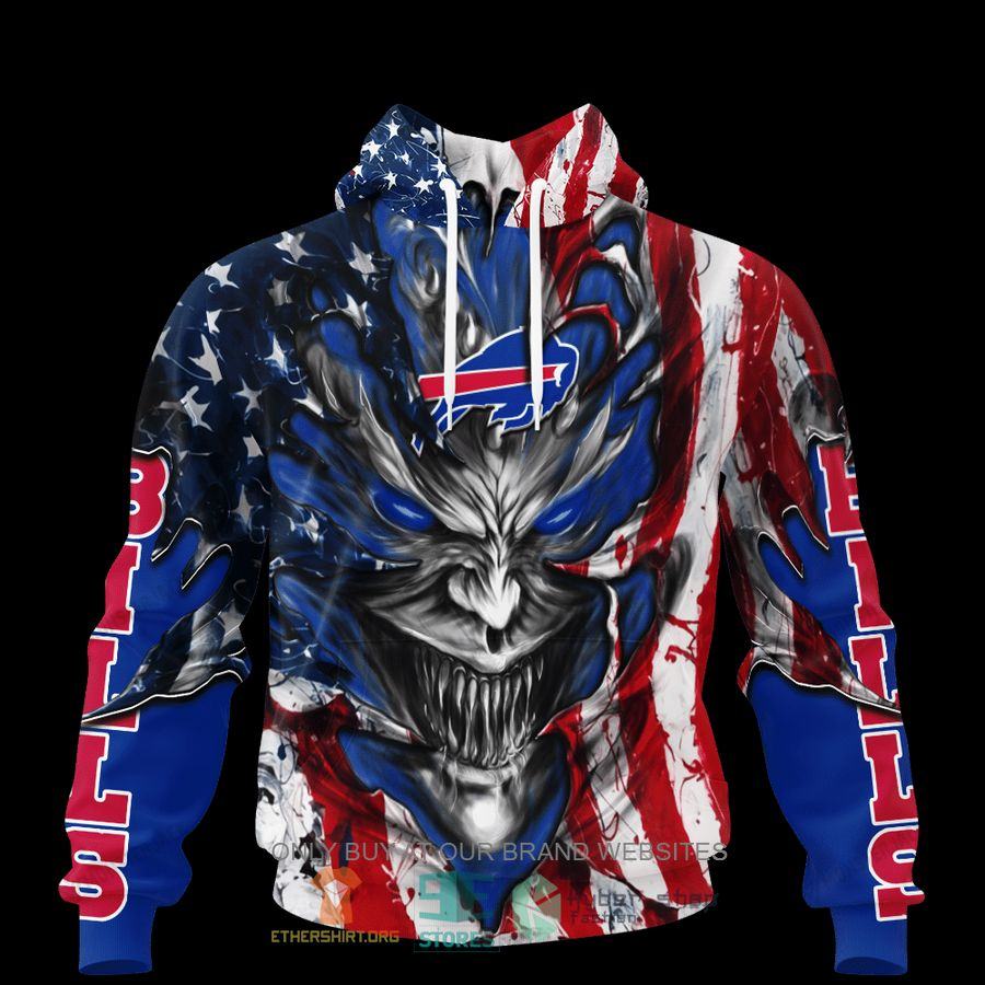 NFL Buffalo Bills Football Team US Flag Skull 3D Hoodie For Men