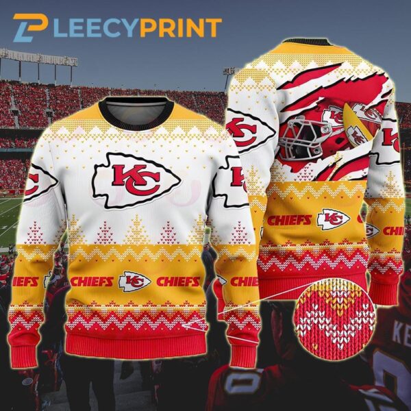 Kansas City Chiefs Football Helmet Yellow Christmas Sweater