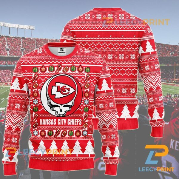 Kansas City Chiefs Grateful Dead Ugly Christmas Fleece Sweater