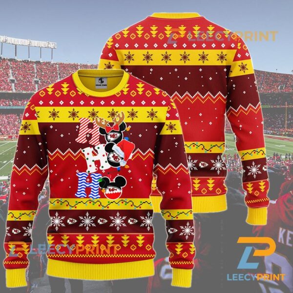 Kansas City Chiefs HoHoHo Mickey NFL Christmas Ugly Sweater