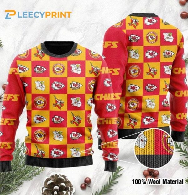 Kansas City Chiefs Logo Checkered Flannel Ugly Sweater KC Chiefs Ugly Christmas Sweater