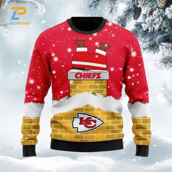 Kansas City Chiefs Red Yellow Santa Claus Ugly Wool Sweater Christmas