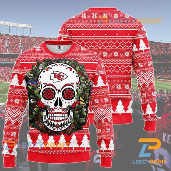 Kansas City Chiefs Sugar Skull Flower Ugly Christmas Ugly Sweater Chiefs Christmas Sweater