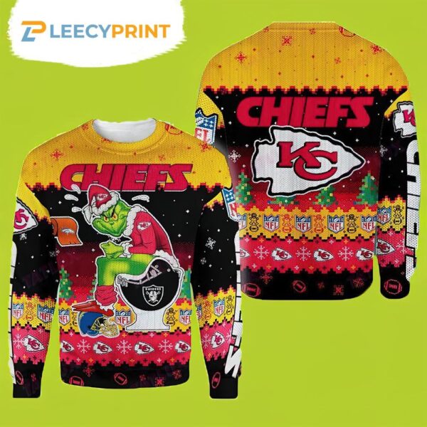 Kansas City Chiefs The Grinch Toilet American Football NFL Ugly Sweater Chiefs Christmas Sweater