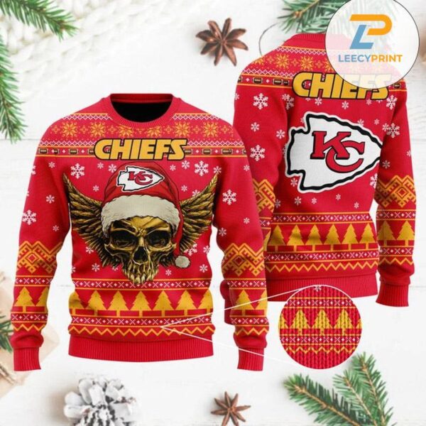 Kansas City Chiefs Wing Skull Wool Sweater Christmas Chiefs Ugly Sweater