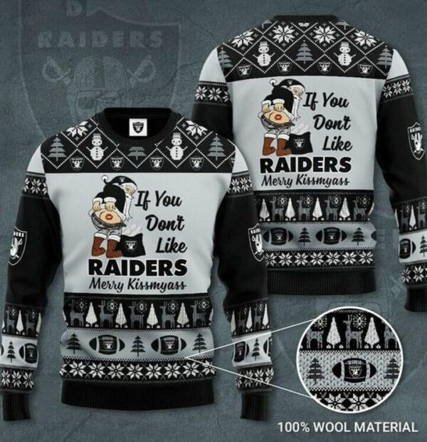 Las Vegas Raiders Black Silver Merry Kissmyass Christmas Sweater