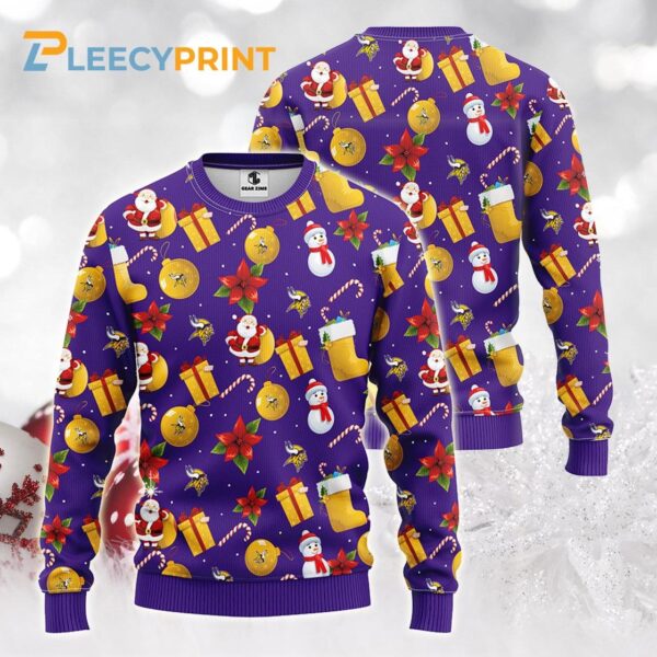 Minnesota Vikings Santa Claus Snowman Pattern Christmas Ugly Sweater