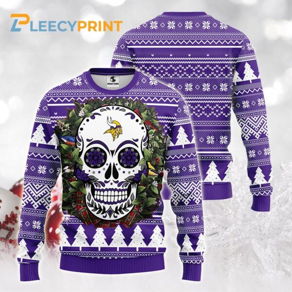 Minnesota Vikings Skull Flower Ugly Christmas Ugly Sweater