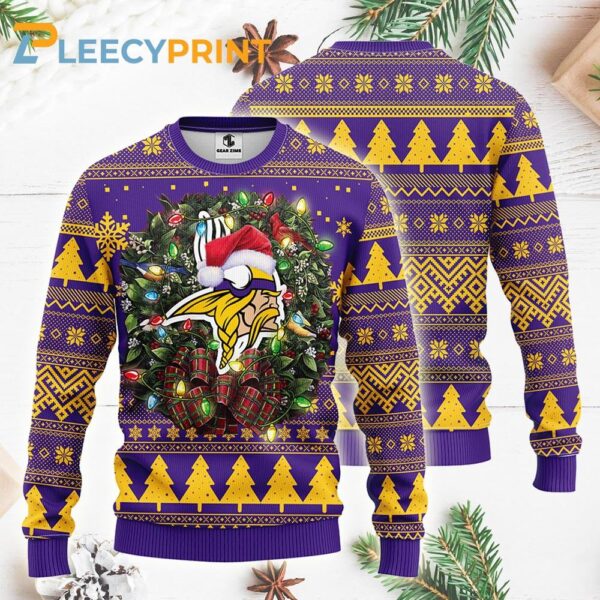 Minnesota Vikings Wreath Christmas Pattern Ugly Sweater