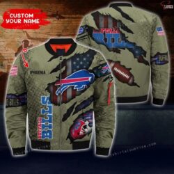 [NEW] Personalized Flag American Buffalo Bills NFL Custom Your Number Bomber Jacket