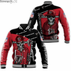 NFL Atlanta Falcons Black Red Skull Baseball Jacket