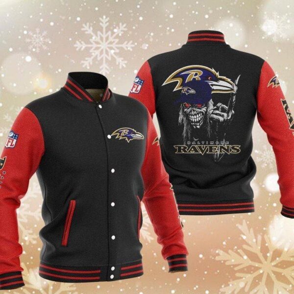 NFL Baltimore Ravens Black Red Iron Maiden Baseball Jacket