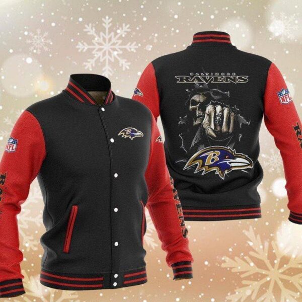 NFL Baltimore Ravens Black Red Skull Baseball Jacket