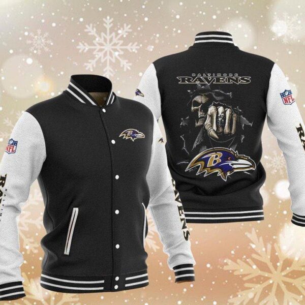 NFL Baltimore Ravens Black Skull Baseball Jacket