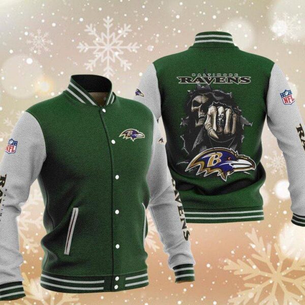 NFL Baltimore Ravens Green Skull Baseball Jacket