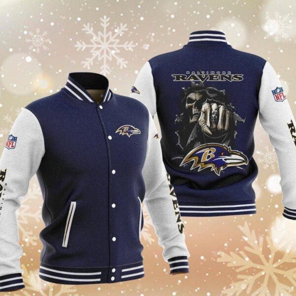 NFL Baltimore Ravens Navy Skull Baseball Jacket