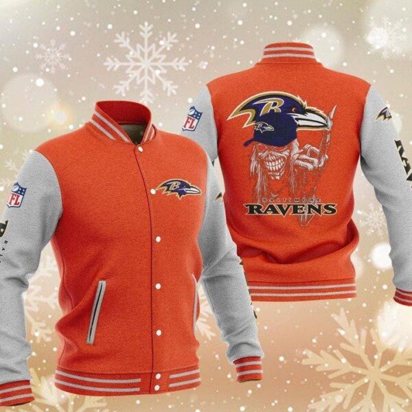 NFL Baltimore Ravens Orange Iron Maiden Baseball Jacket