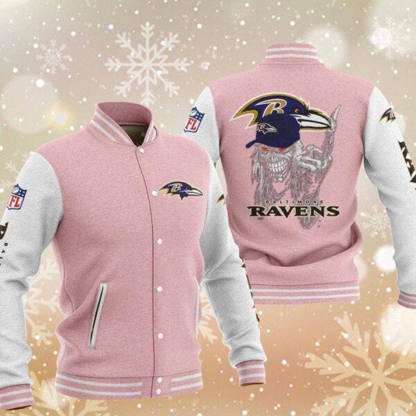 NFL Baltimore Ravens Pink Iron Maiden Baseball Jacket