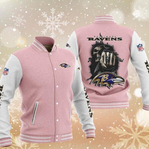 NFL Baltimore Ravens Pink Skull Baseball Jacket