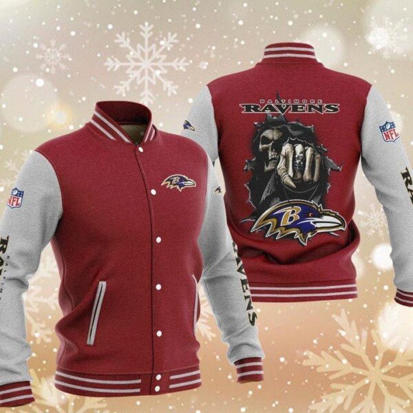 NFL Baltimore Ravens Red Skull Baseball Jacket