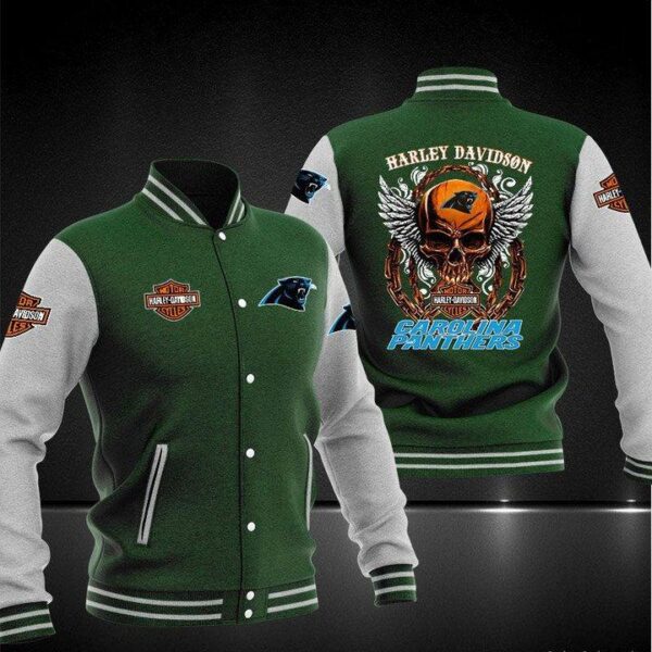 NFL Carolina Panthers Green Skull Baseball Jacket V2