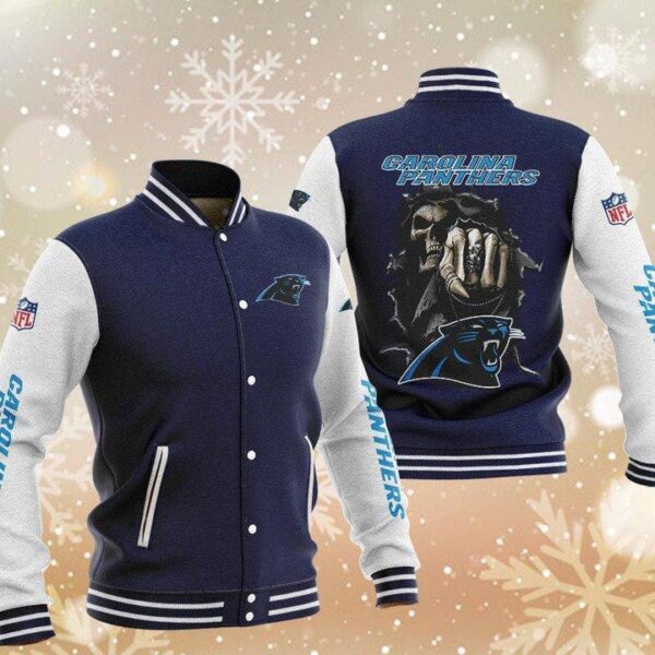 NFL Carolina Panthers Navy Skull Baseball Jacket