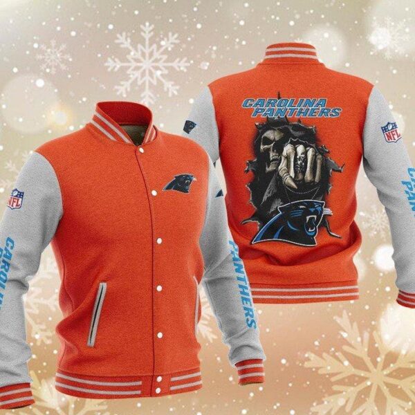 NFL Carolina Panthers Orange Skull Baseball Jacket