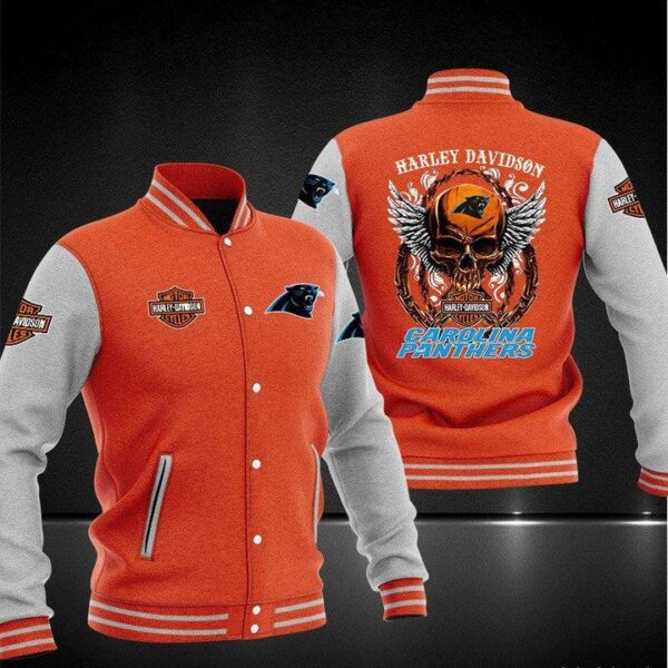 NFL Carolina Panthers Orange Skull Baseball Jacket V2