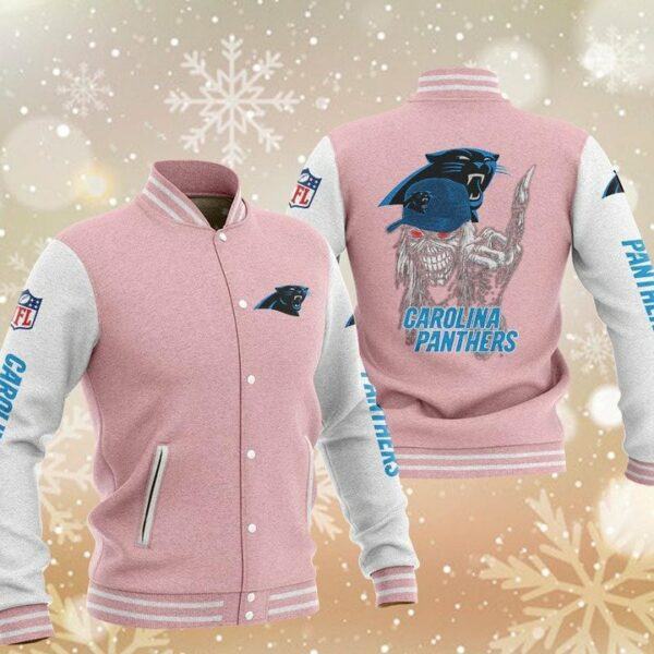NFL Carolina Panthers Pink Iron Maiden Baseball Jacket