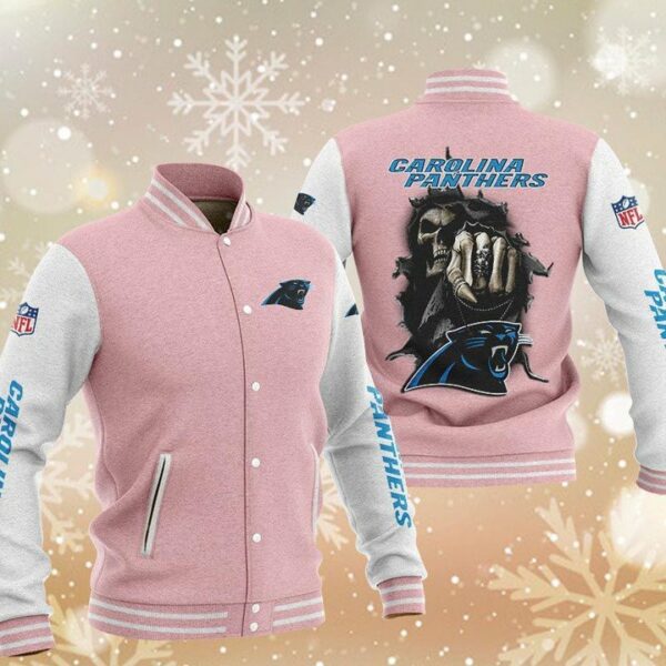 NFL Carolina Panthers Pink Skull Baseball Jacket