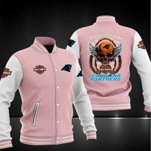 NFL Carolina Panthers Pink Skull Baseball Jacket V2