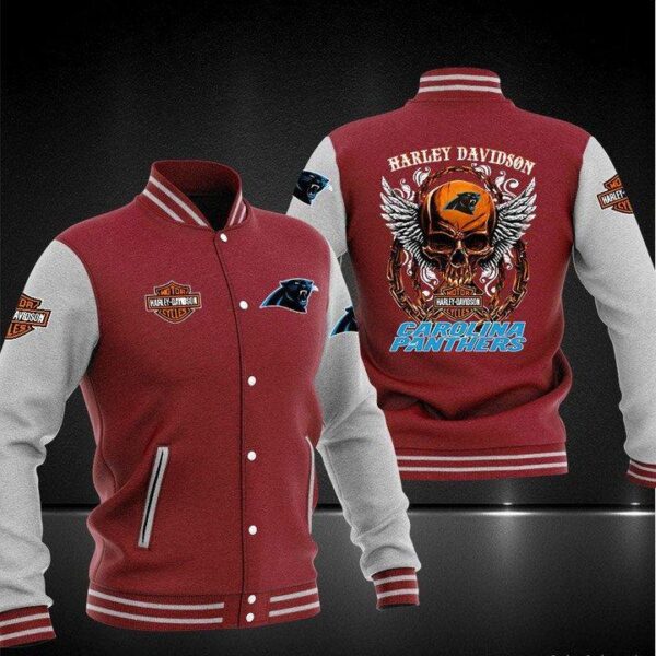 NFL Carolina Panthers Red Skull Baseball Jacket V2