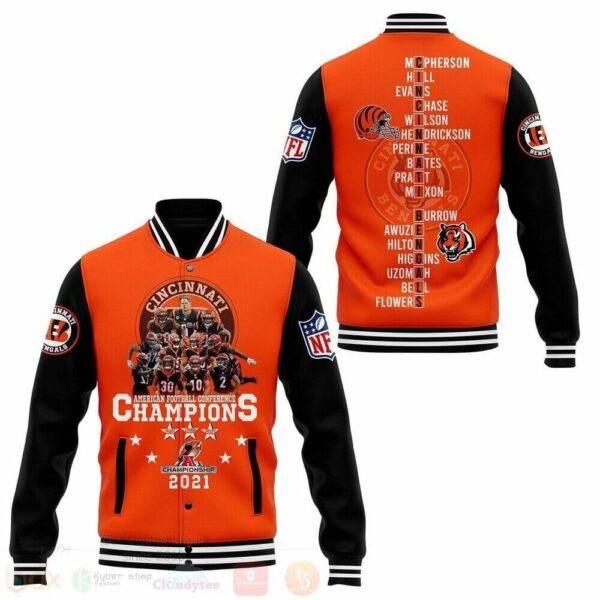 NFL Cincinnati Bengals Black Orange Champions 2021 Baseball Jacket 1