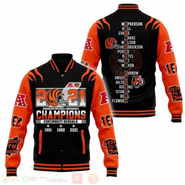 NFL Cincinnati Bengals Black Orange Champions Baseball Jacket 1