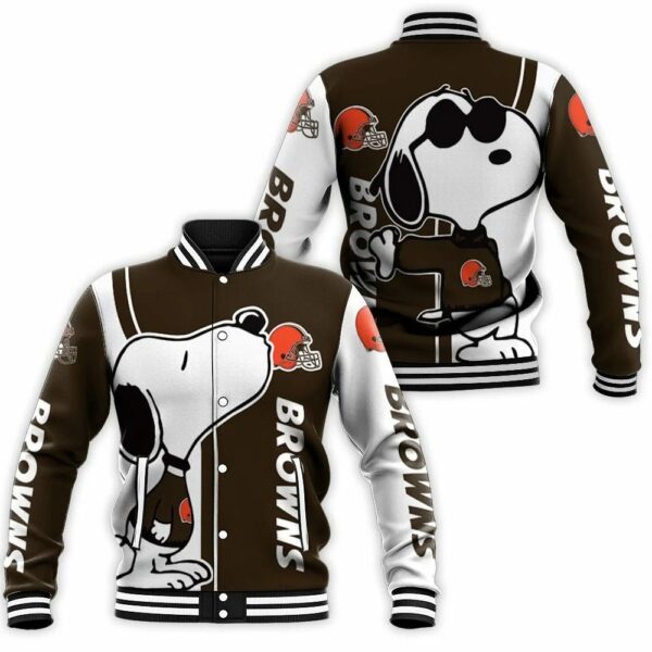 NFL Cleveland Browns White Snoopy Baseball Jacket