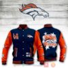 NFL Denver Broncos Navy Blue Orange Baseball Jacket NFL Denver Broncos Navy Blue Orange Baseball Jacket