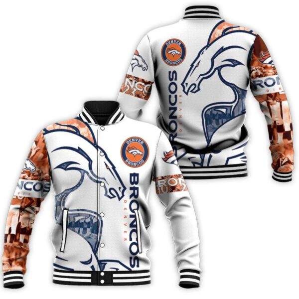 NFL Denver Broncos White Baseball Jacket