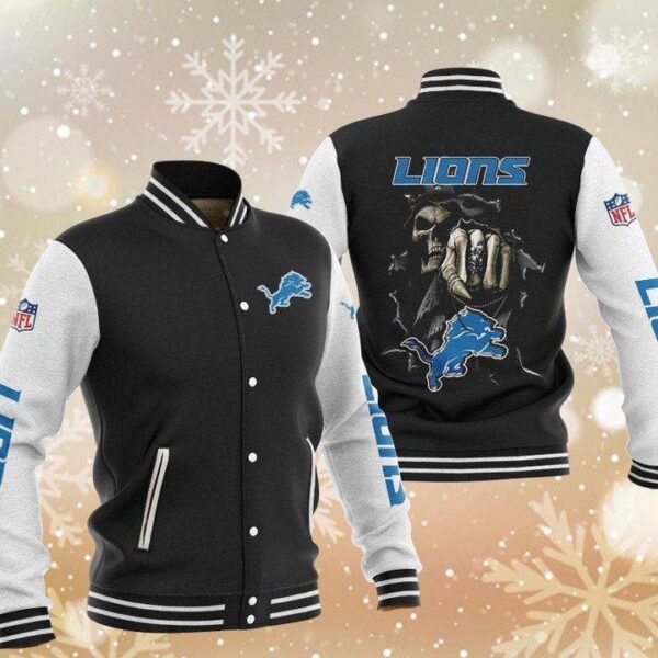 NFL Detroit Lions Black Skull Baseball Jacket