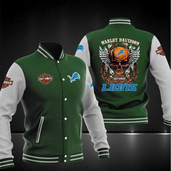 NFL Detroit Lions Green Skull Baseball Jacket V2