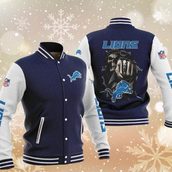 NFL Detroit Lions Navy Skull Baseball Jacket